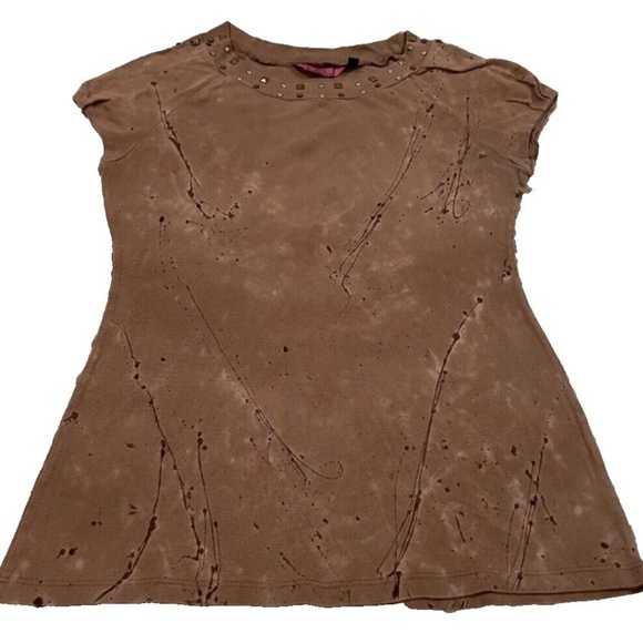 IDI by Mathew Womens Studded Sleeveless T-shirt‎ Distressed Brown 100% Cot, Med - Picture 1 of 7